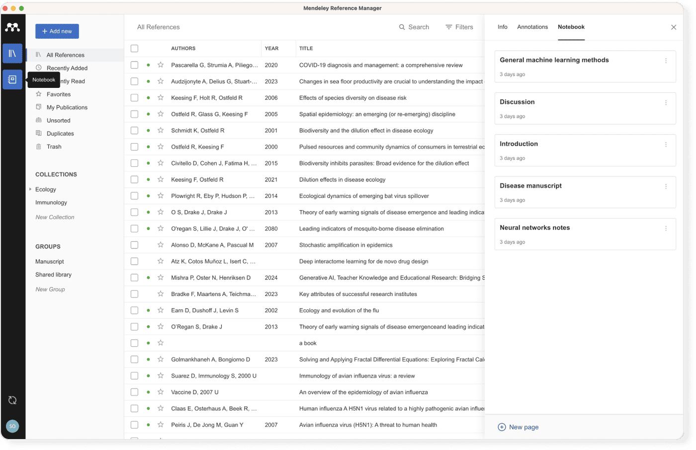 Notes in Mendeley